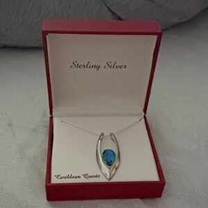 Caribbean Silver Necklace with Blue Gem